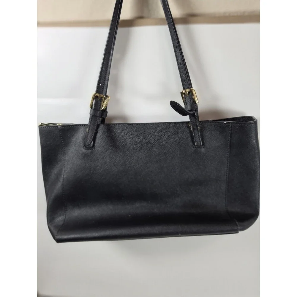 TORY BURCH Emerson/York Buckle Tote Saffiano Leather Designer Shoulder Bag BLACK